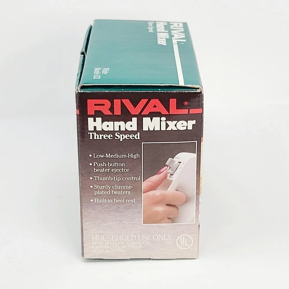 Vintage RIVAL Model 433 Three Speed Hand Mixer White OPEN BOX Unused w/ Box